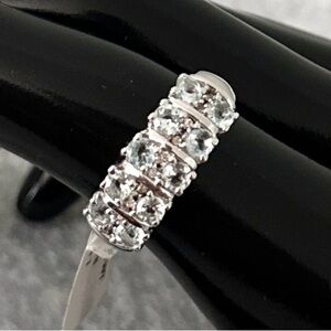 Sterling Silver Multi-Row Topaz and White Sapphire Band Ring Size 7